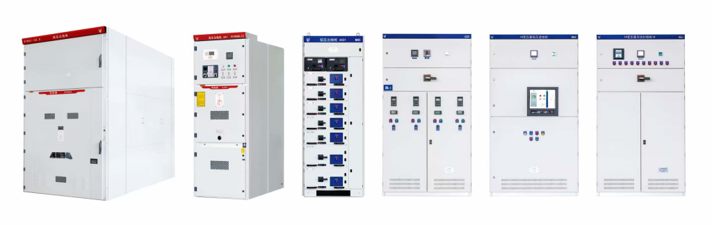 Various high- and low-voltage electrical control cabinets