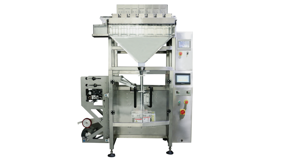 Multi-row granule counting three-side sealing packaging machine