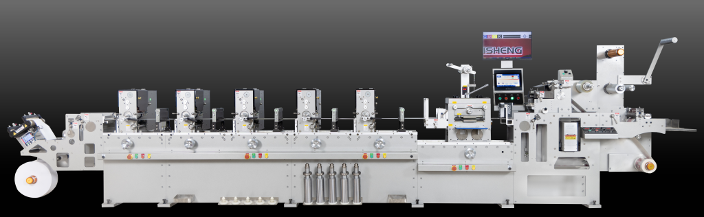 CS-220  5-COLOR MINI ROTARY PRINTING MACHINE + WEB GUIDER + FLATBED DIE CUTTING + CCD CAMERA + OFFLINE VARNISHING + SHEET CUTTING