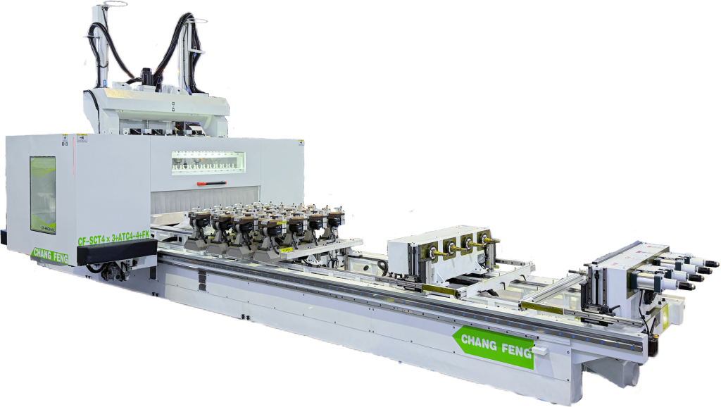 AUTOMATIC TOOL CHANGE 4-STATION FIVE-SIDED TENON AND MORTISE TURNING-MILLING COMPOSITE MACHINING CENTER